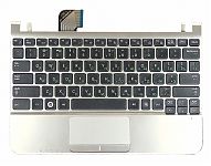 Клавиатура для ноутбука Samsung NC110 черная, верхняя панель в сборе (серебряная)
