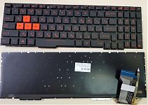 Клавиатура для ноутбука Asus GL553VW черная, без рамки, оранжевые кнопки, с подсветкой